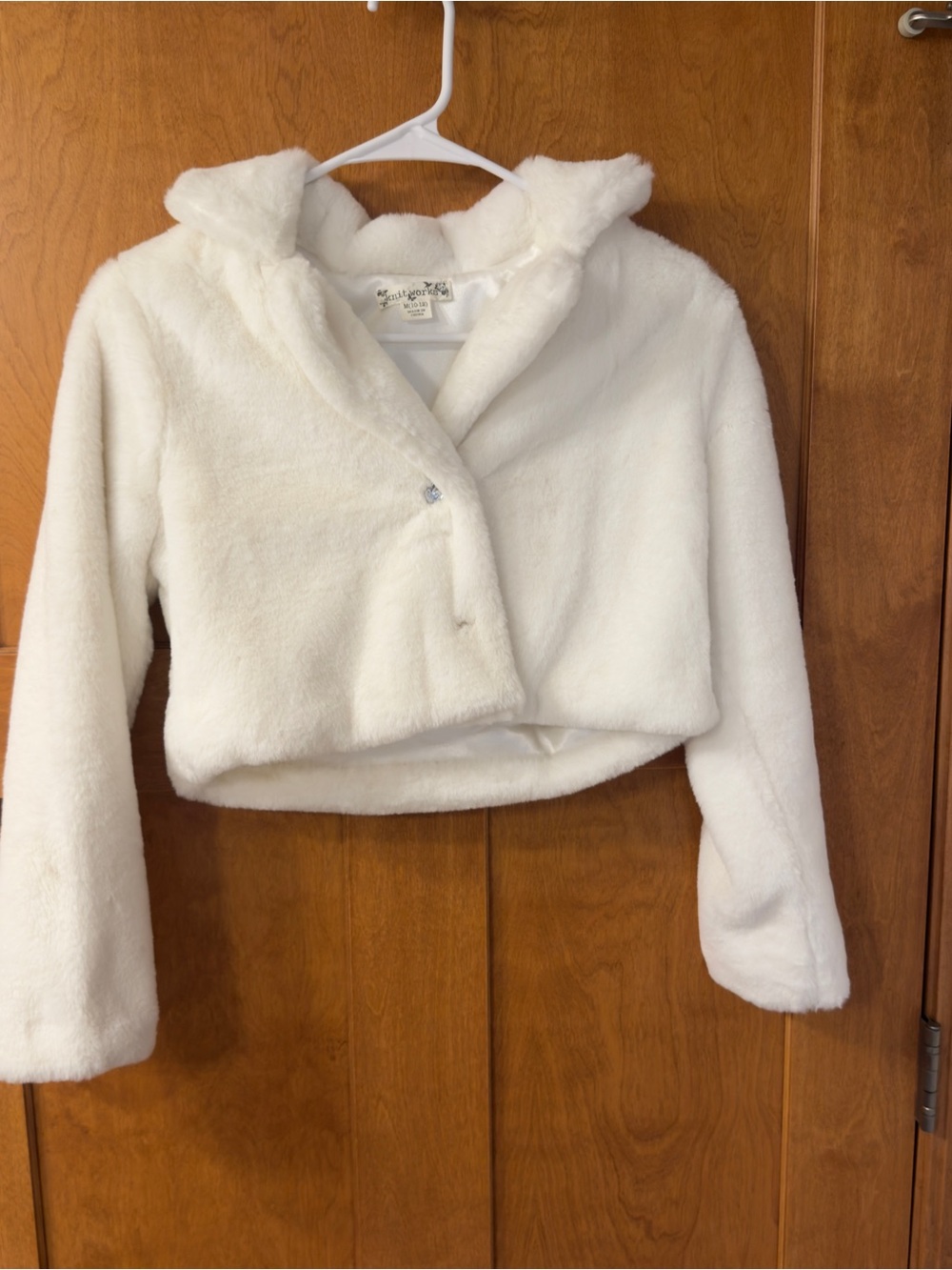 Knitworks Girls White Plush Hooded Cropped Jacket